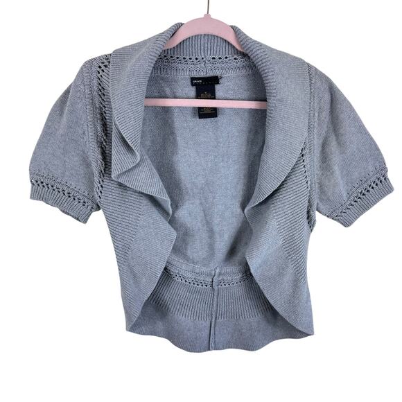 Grace Elements 100% Cotton Gray Short Sleeve Cropped Open Shrug Sweater Size M - Picture 1 of 5